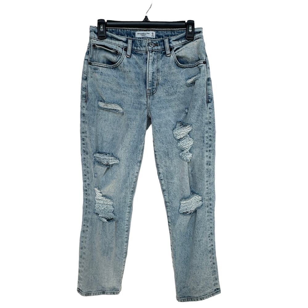 Abercrombie & Fitch 26/2R Boyfriend Jeans Mid-Rise Distressed Frayed Hems Blue